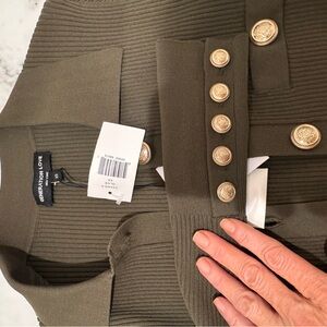 Olive Green Generaton Love Ribbed cardigan Top with Gold Buttons